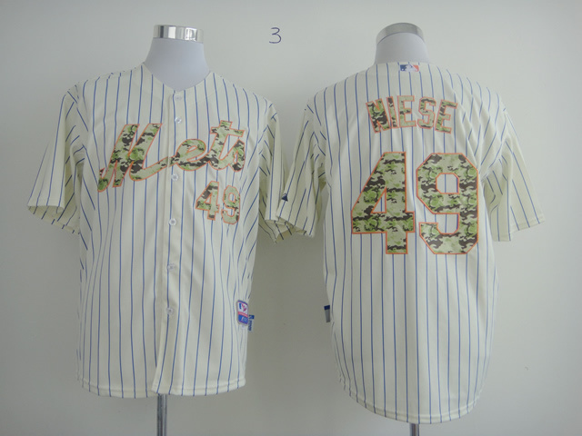 Men New York Mets 49 Hiese White Stripe MLB Jerseys